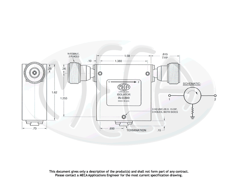 IN-0.849 Isolator N-Female connectors drawing