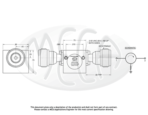 IN-2.500-M02 Microwave Isolator N-Female connectors drawing