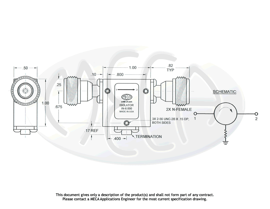 IN-6.000 Isolator N-Female connectors drawing