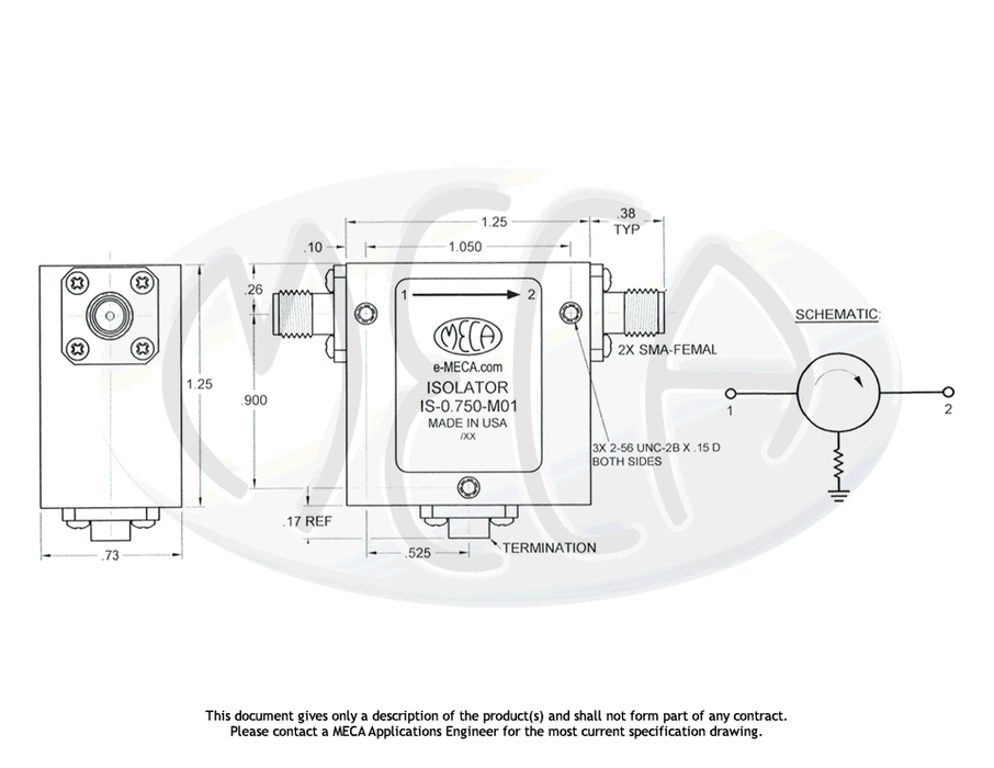IS-0.750-M01 Isolator SMA-Female connectors drawing