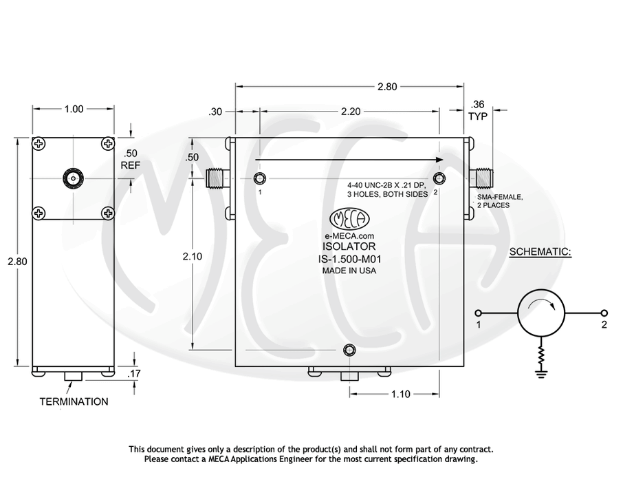 IS-1.500-M01 RF/Microwave Isolators SMA-Female connectors drawing