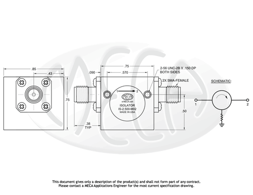 IS-2.500-M02 Isolator SMA-Female connectors drawing
