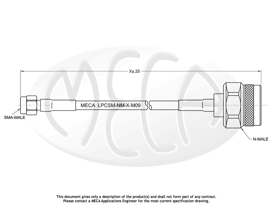 LPCSM-NM-72-M09 Low PIM Jumper Cable Assemblies SMA-Male to N-Male connectors drawing