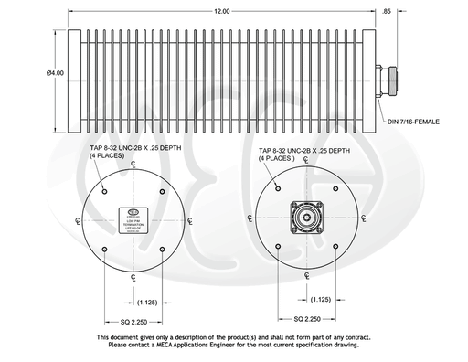 LPT150-DF Low PIM Termination 150W 7/16 DIN-Female connectors drawing