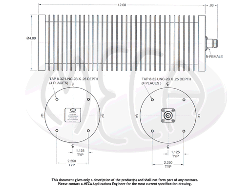 LPT150-NF Low PIM Terminations 150 Watt N-Female connectors drawing