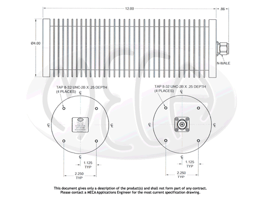 LPT150-NM Low PIM Terminations 150W N-Male connectors drawing