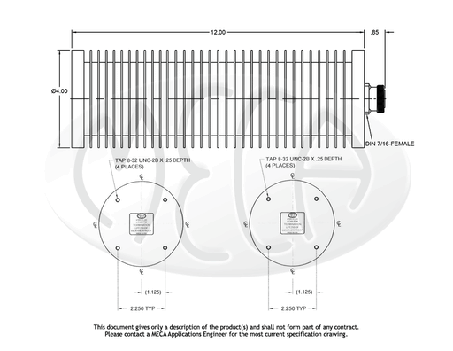 LPT250-DF Low PIM Termination 250W 7/16 DIN-Female connectors drawing