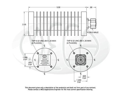 LPT30-MDM 30 Watts Low PIM Termination 4.1/9.5 Male connectors drawing