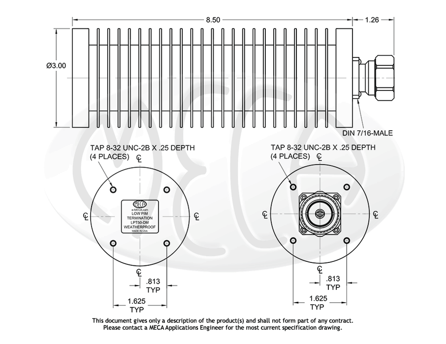 LPT50-DM Low PIM Termination 7/16 DIN-Male connectors drawing