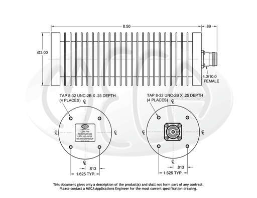 LPTC100-4310F Low PIM RF Termination 4.3/10.0 Female connectors drawing