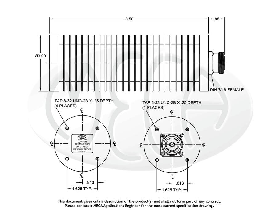 LPTC100-DF Low PIM Termination 7/16 DIN-Female connectors drawing