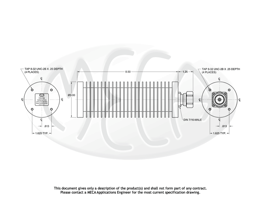 LPTC100-DM-M01 Low PIM Termination 100W 7/16 DIN-Male connectors drawing