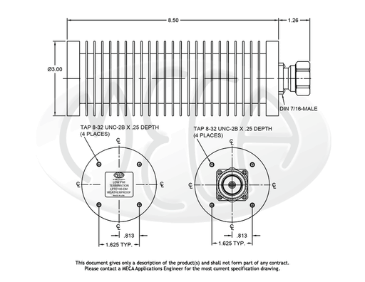 LPTC100-DM Low PIM Termination 100 Watts 7/16 DIN-Male connectors drawing