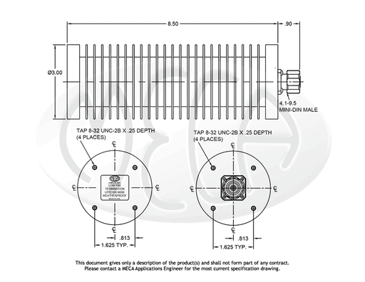 LPTC100-MDM Low PIM RF Termination Mini DIN-Male connectors drawing