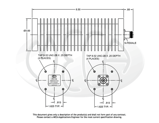 LPTC100-NF Low PIM RF Termination 100W N-Female connectors drawing