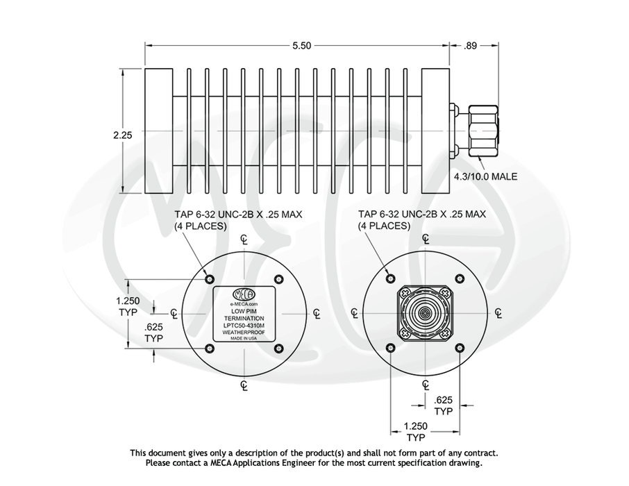 LPTC50-4310M Low PIM Termination Load 4.3/10.0 Male connectors drawing
