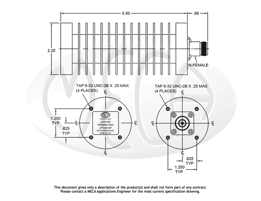 LPTC50-NF Low PIM RF Termination N-Female connectors drawing
