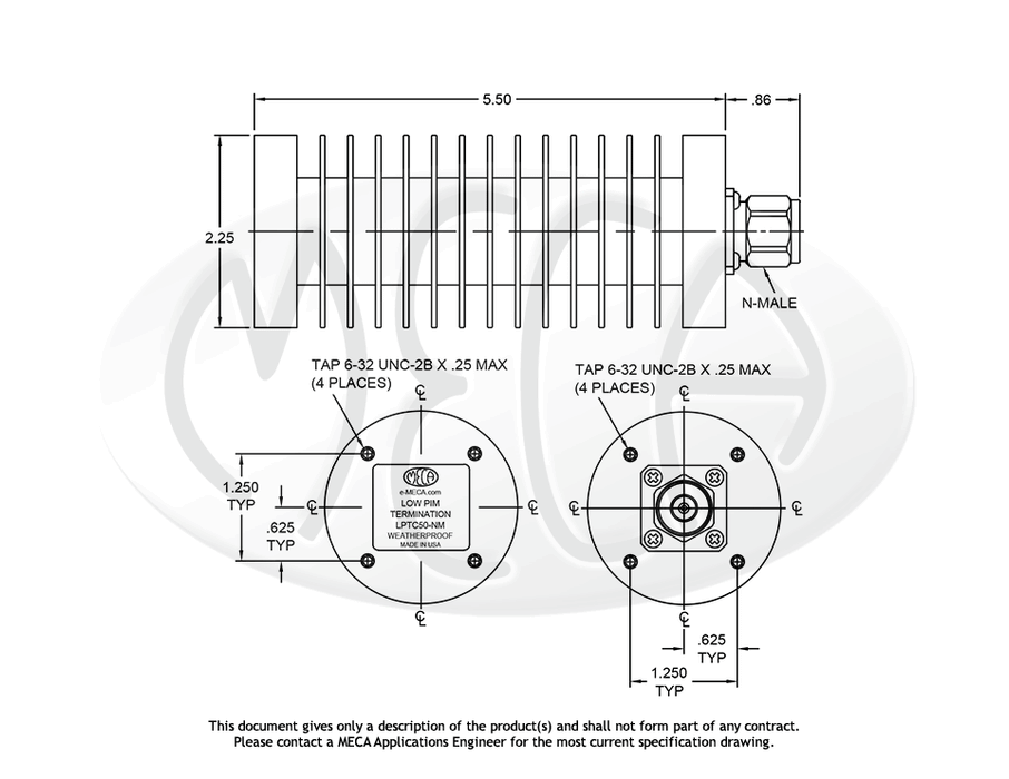 LPTC50-NM Low PIM Termination N-Male connectors drawing