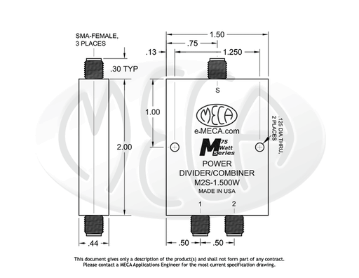 M2S-1.500W Power Divider SMA-Female connectors drawing