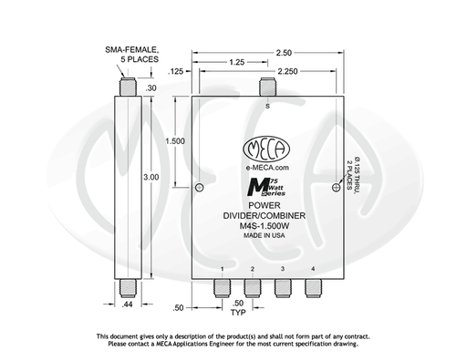 M4S-1.500W Power Divider SMA-Female connectors drawing