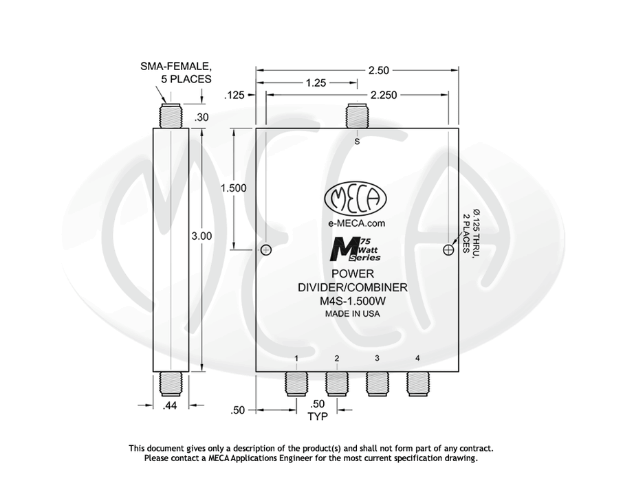M4S-1.500W Power Divider SMA-Female connectors drawing