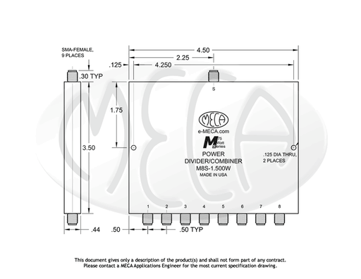 M8S-1.500W Power Divider SMA-Female connectors drawing