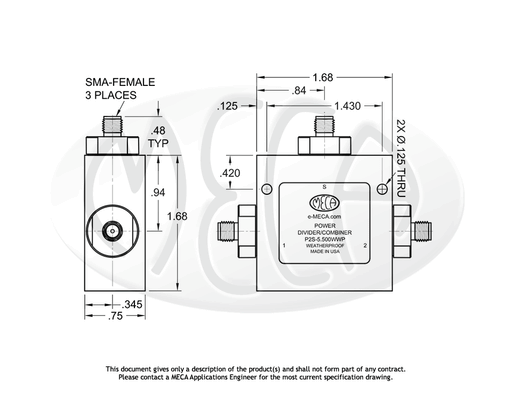P2S-5.500WWP Power Divider SMA-Female connectors drawing