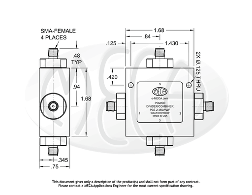 P3S-2.450WWP Power Divider SMA-Female connectors drawing