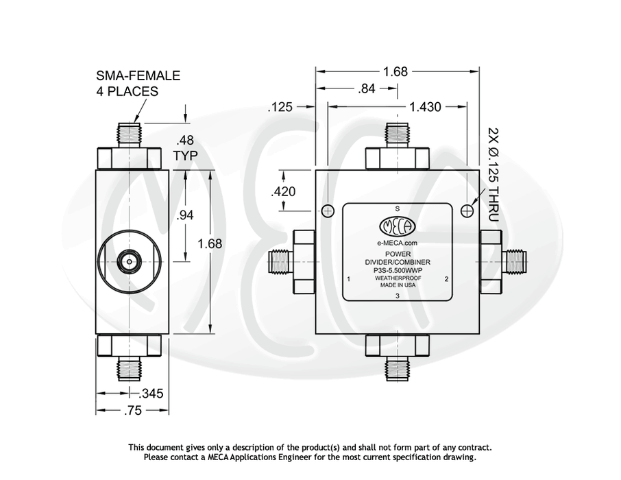 P3S-5.500WWP Power Divider SMA-Female connectors drawing