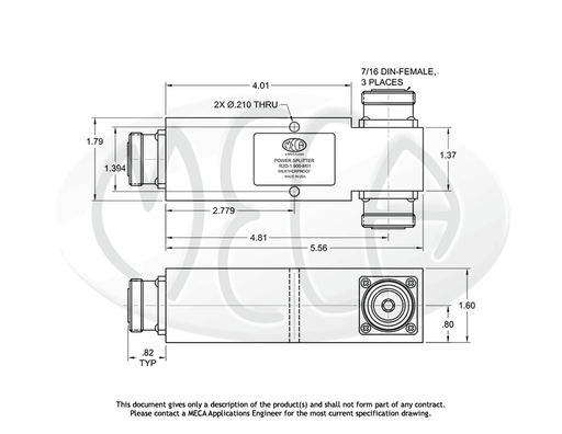 R2D-1.900-M01 Power Splitter 7/16 DIN-Female connectors drawing