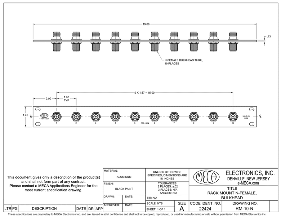RM-10-N Patch Panel Integrated Assemblies electrical specs