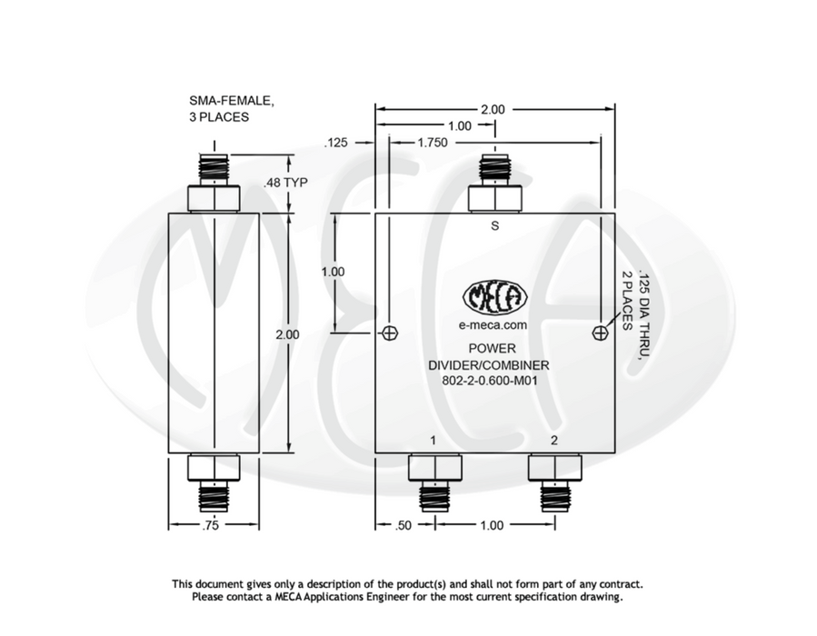 802-2-0.600-M01 Power Divider SMA-Female connectors drawing
